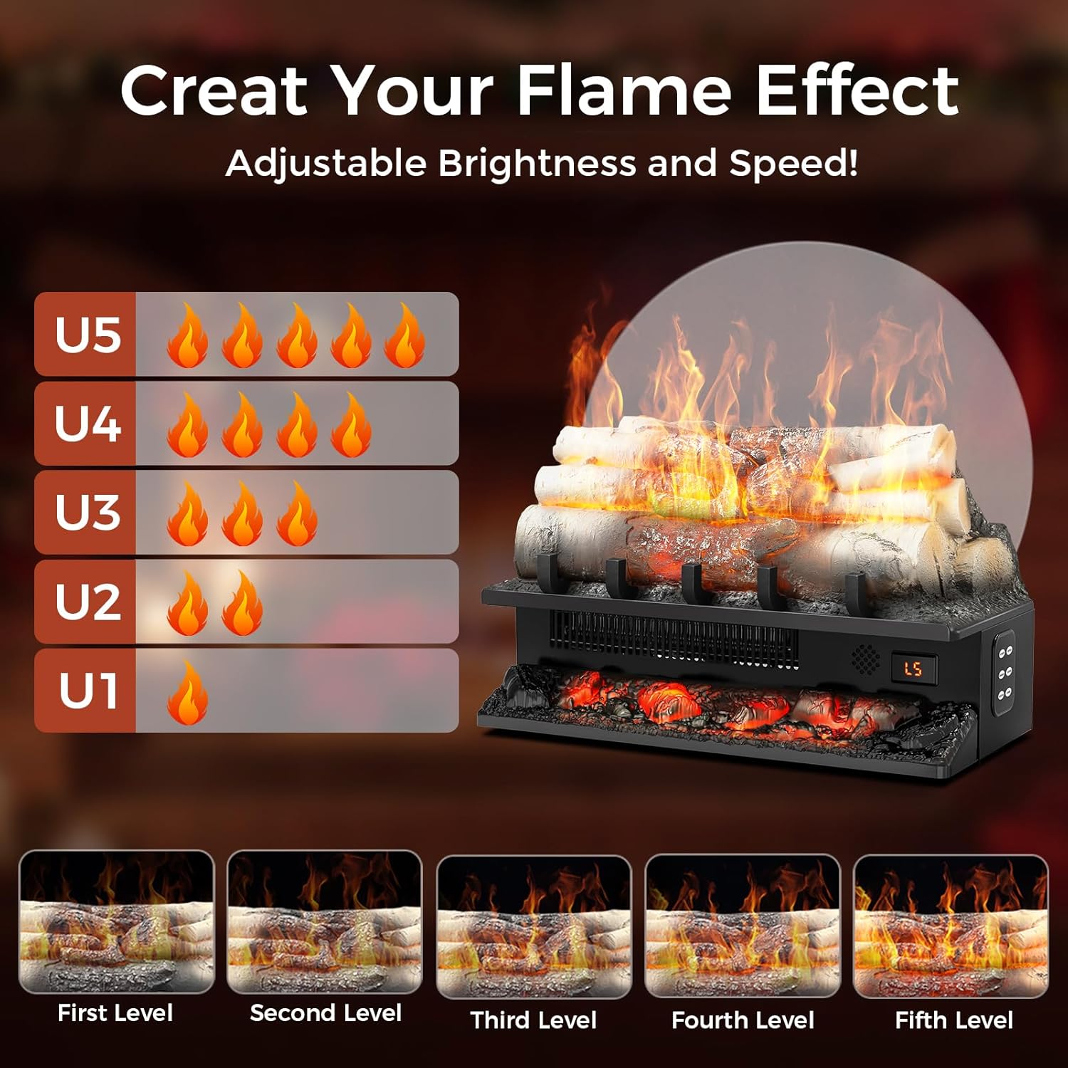 21 Inches Electric Fireplace Insert Log Heater Set, Freestanding Heater with Adjustable Flame Brightness and Flicker Speed, 750w/1500w Heating, Overheat Protection, Remote Control