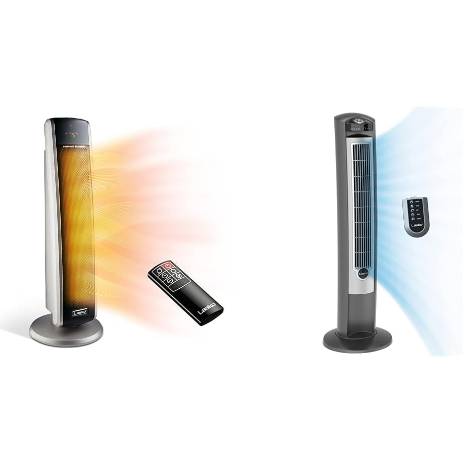 Lasko Oscillating Digital Ceramic Tower Heater for Large Rooms, with Adjustable Thermostat, Timer and Remote Control, 29 Inches, 1500W, Black, 5586
