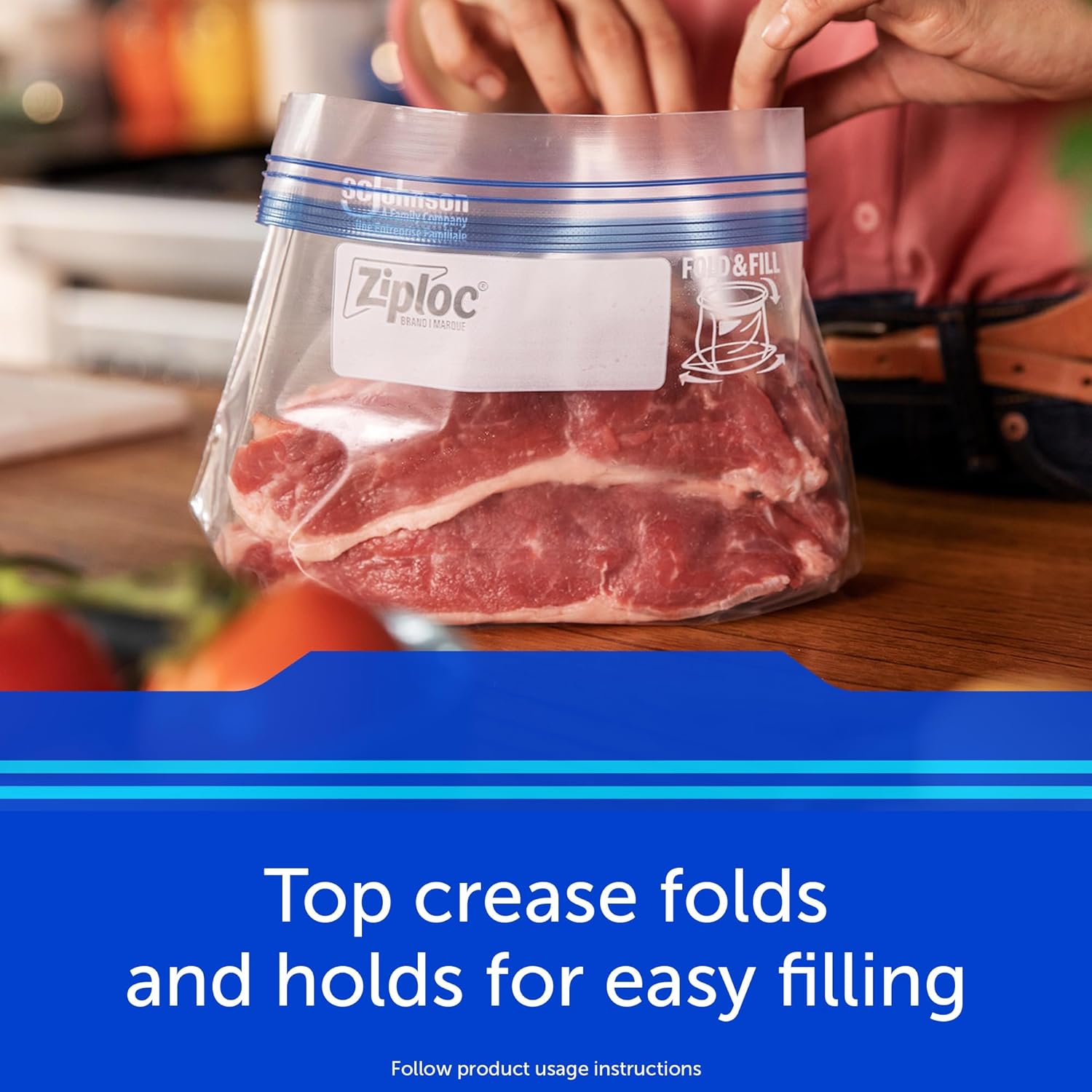 Ziploc Gallon Food Storage Freezer Bags, Stay Open Design with Stand-Up Bottom, Easy to Fill, 28 Count