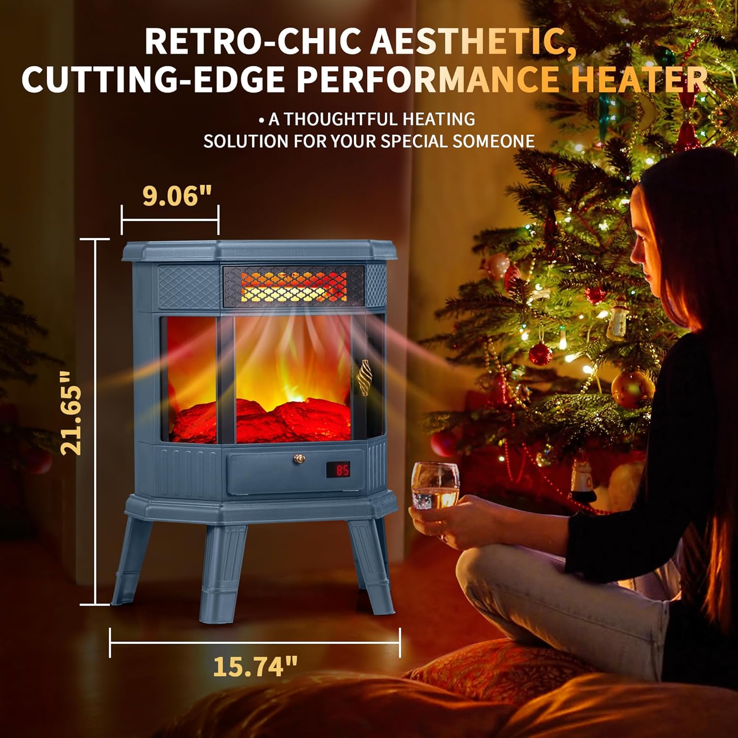 RealSmart Electric Fireplace Heater 22 in Freestanding Fireplace Stove Infrared Fireplace with 3D Flame Effect Remoted Control, Timer, Overheating Protection (Gray)