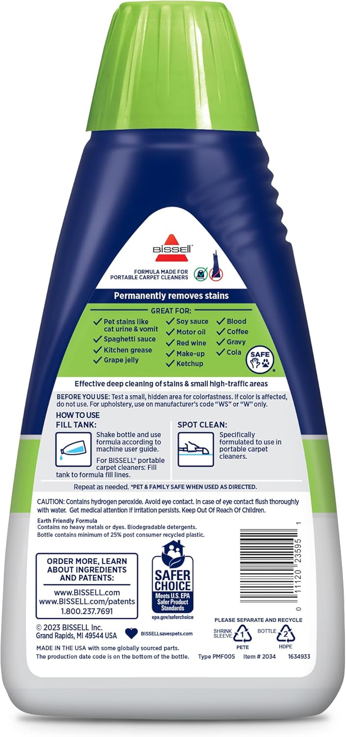 Bissell® PET PRO OXY Spot & Stain Formula for Portable Carpet Cleaners, 32 oz., 2034