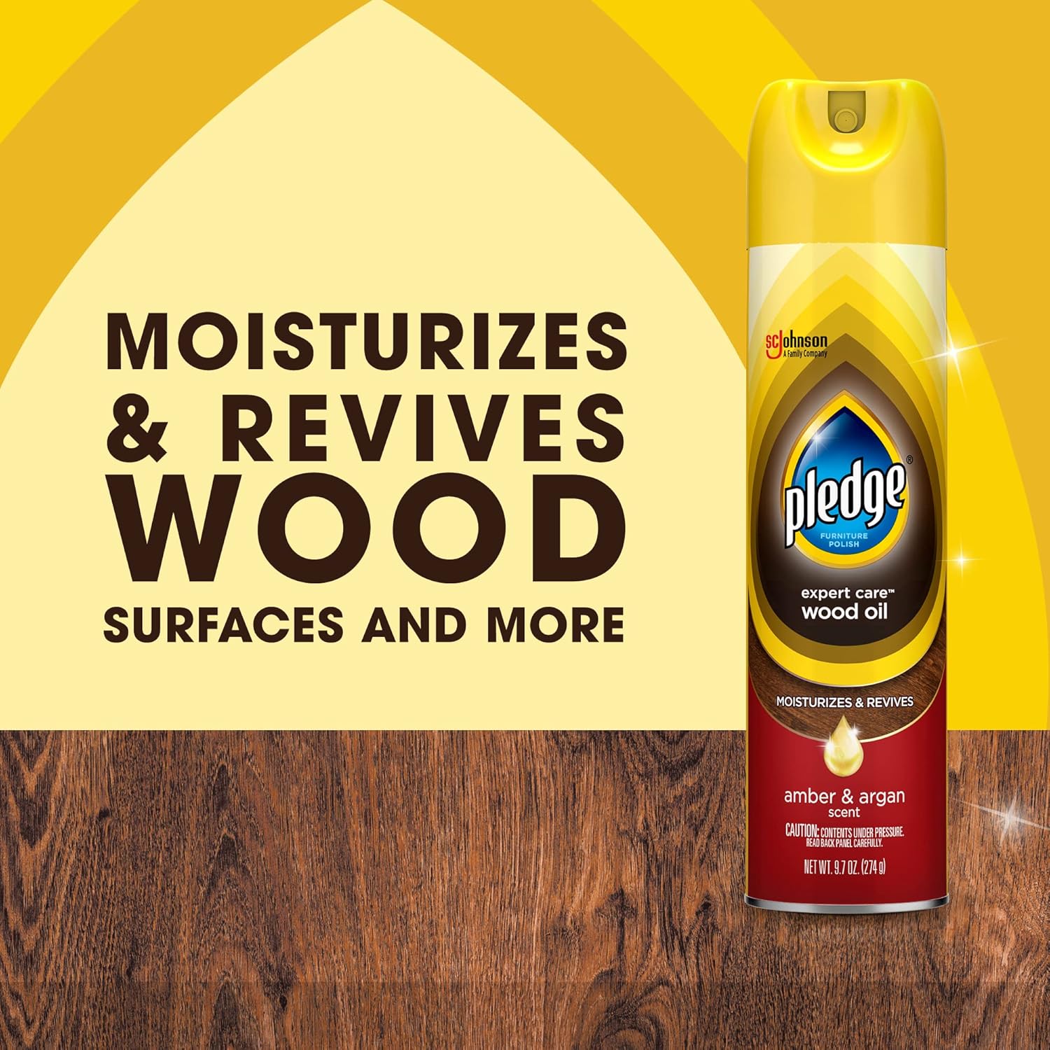 Pledge Moisturizing Oil Spray, Amber & Argan Scent, Nourishes, Protects and Revitalizes Furniture, 9.7 oz