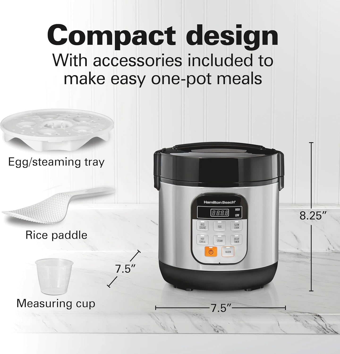 Hamilton Beach Digital Programmable Rice Cooker & Food Steamer, 8 Cups Cooked (4 Uncooked), With Steam & Rinse Basket, Stainless Steel (37518)