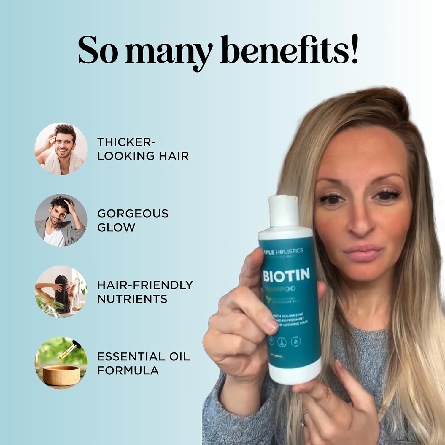Rosemary and Biotin Shampoo for Thinning Hair - Vegan Volumizing Shampoo for Fine Hair with Argan and Tea Tree Oil - Paraben Silicone and Sulfate Free Shampoo for Dry Damaged Weak and Thin Hair Care