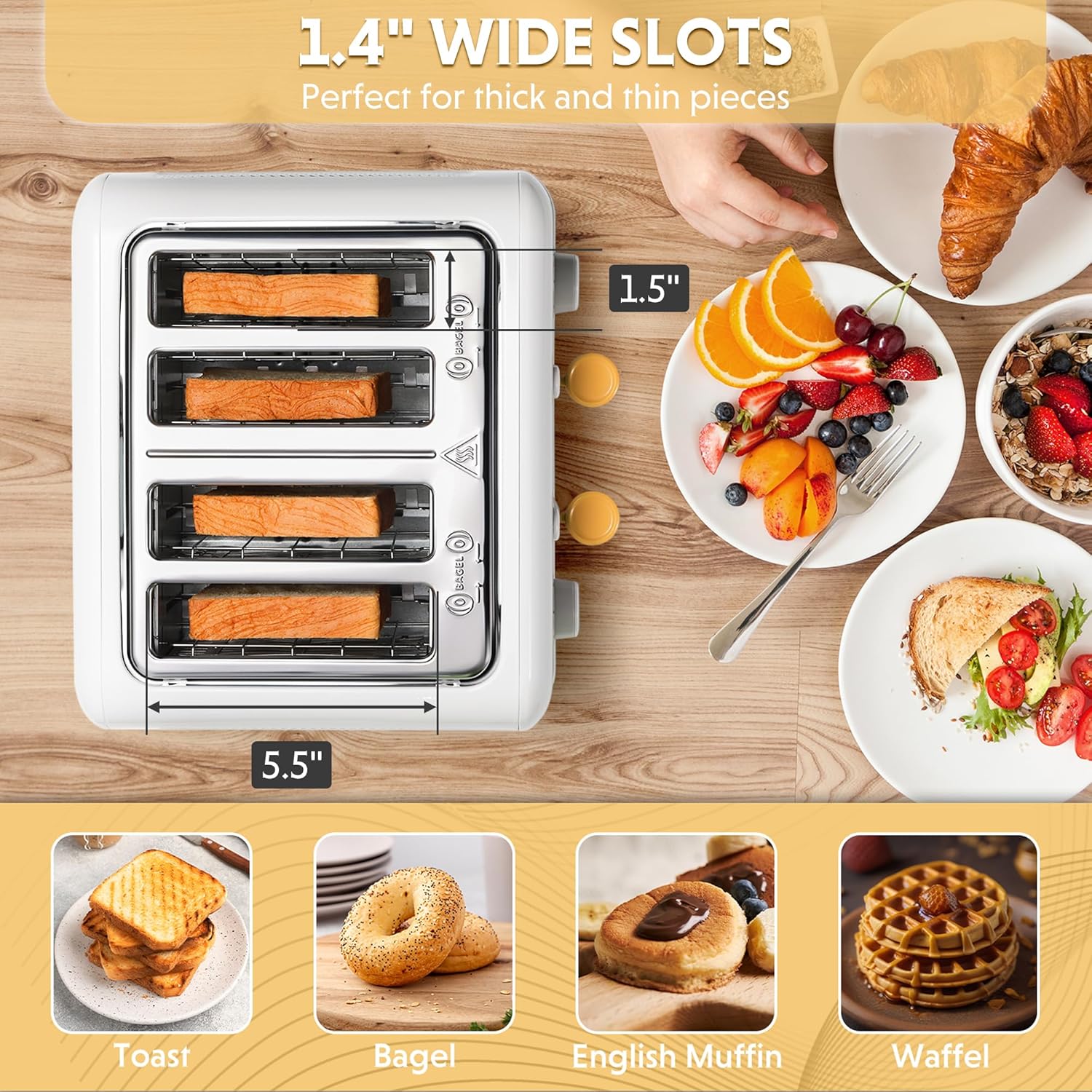 BUYDEEM DT620 2-Slice Toaster, Extra Wide Slots, Retro Stainless Steel with High Lift Lever, Bagel and Muffin Function, Removal Crumb Tray, 7-Shade Settings,Stainless Steel