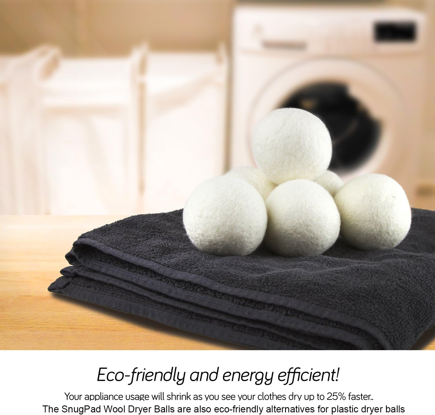 SnugPad Wool Dryer Balls XL Size 6 Pack, Natural Fabric Softener 100% Organic Premium New Zealand Wool, No Fillers, Anti Static, Lint Free, White 6 Count