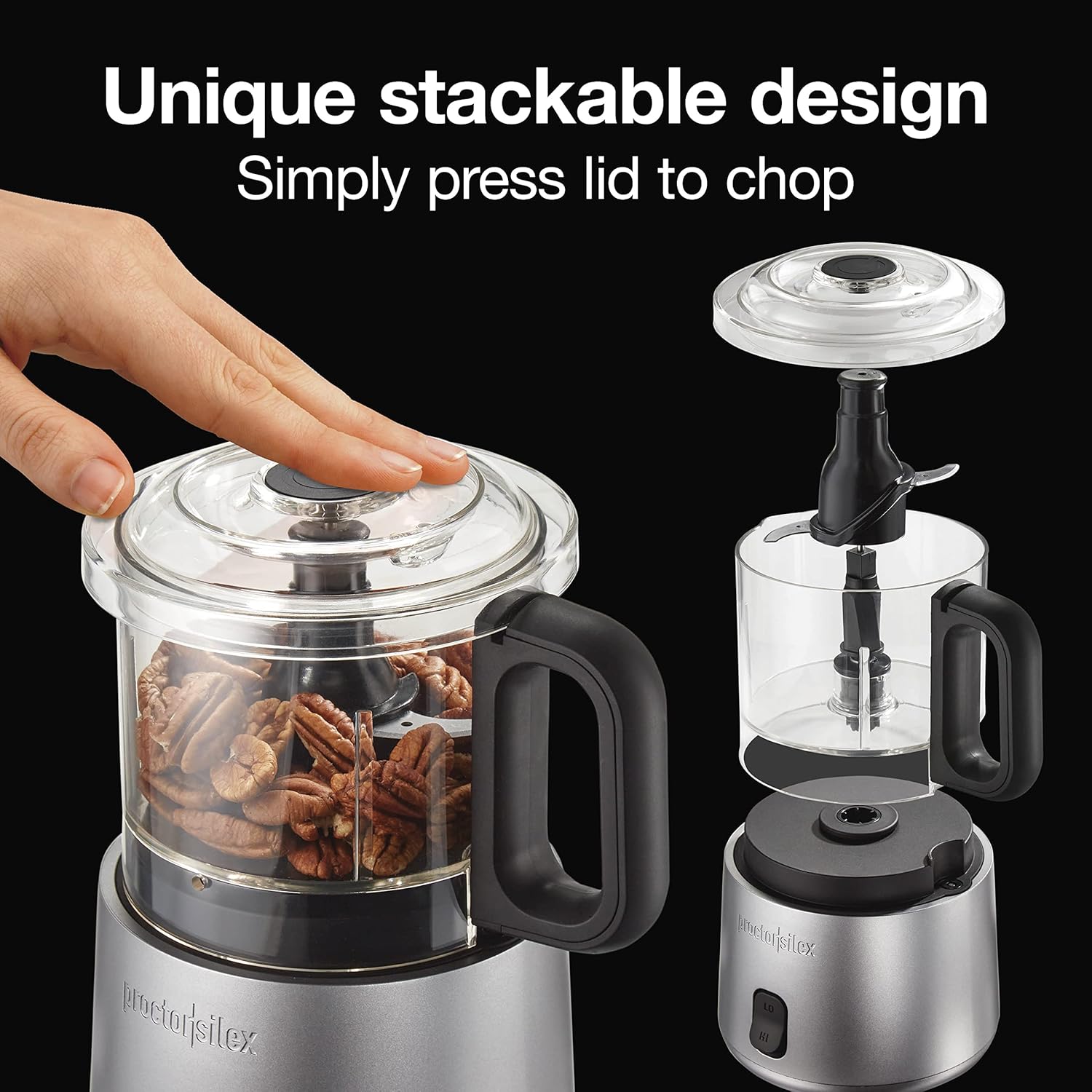 Proctor Silex Durable Electric Vegetable Chopper & Mini Food Processor for Chopping, Puree & Emulsify, 1.5 cups, Black