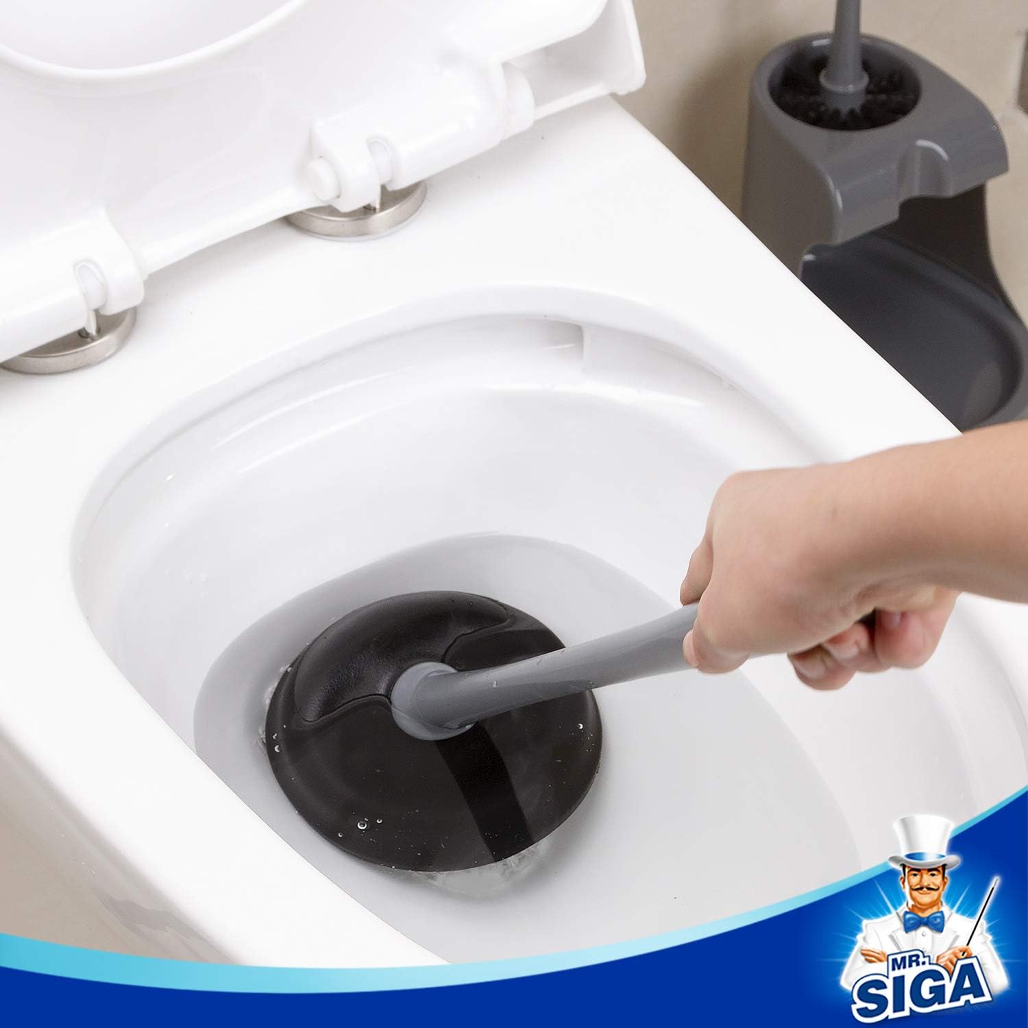 MR.SIGA Toilet Plunger and Bowl Brush Combo for Bathroom Cleaning, Black, 1 Set