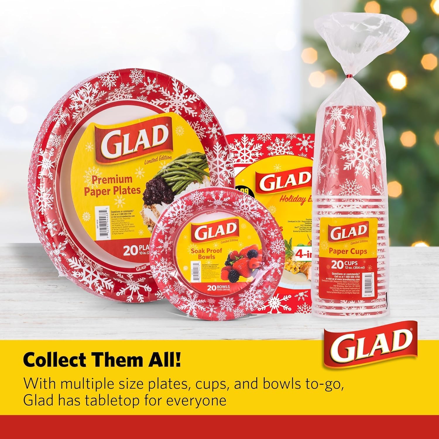 Glad Disposable Holiday Paper Plates, 10 Inch, 20 Count - Red Snowflake Design, Heavy Duty and Microwavable