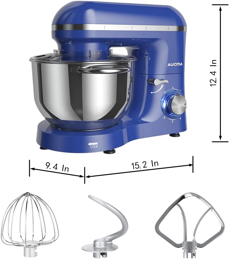 Aucma Stand Mixer,6.5-QT 660W 6-Speed Tilt-Head Food Mixer, Kitchen Electric Mixer with Dough Hook, Wire Whip & Beater (6.5QT, Black)