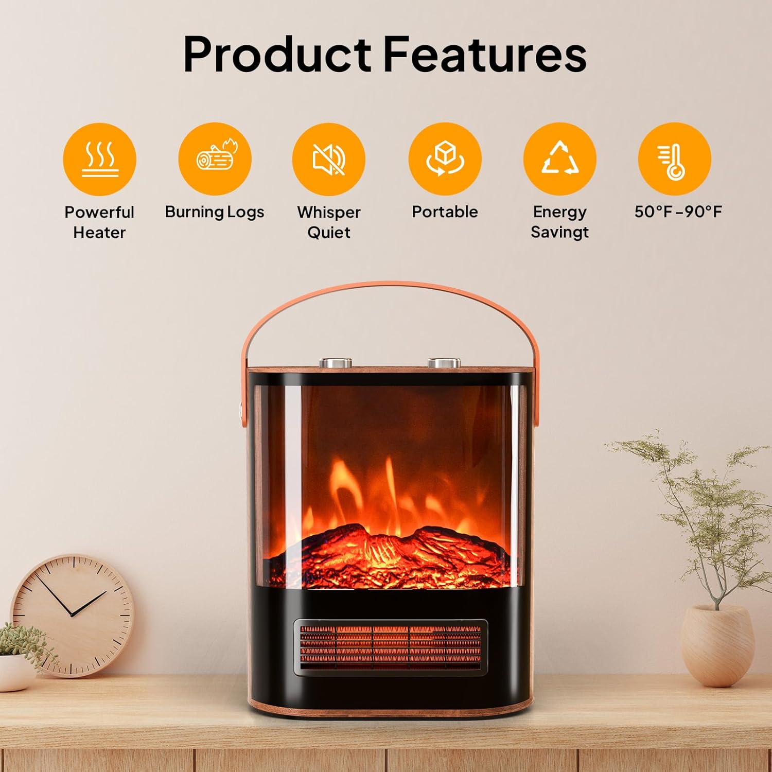 ROVSUN 1500W Electric Fireplace Stove, 22.4