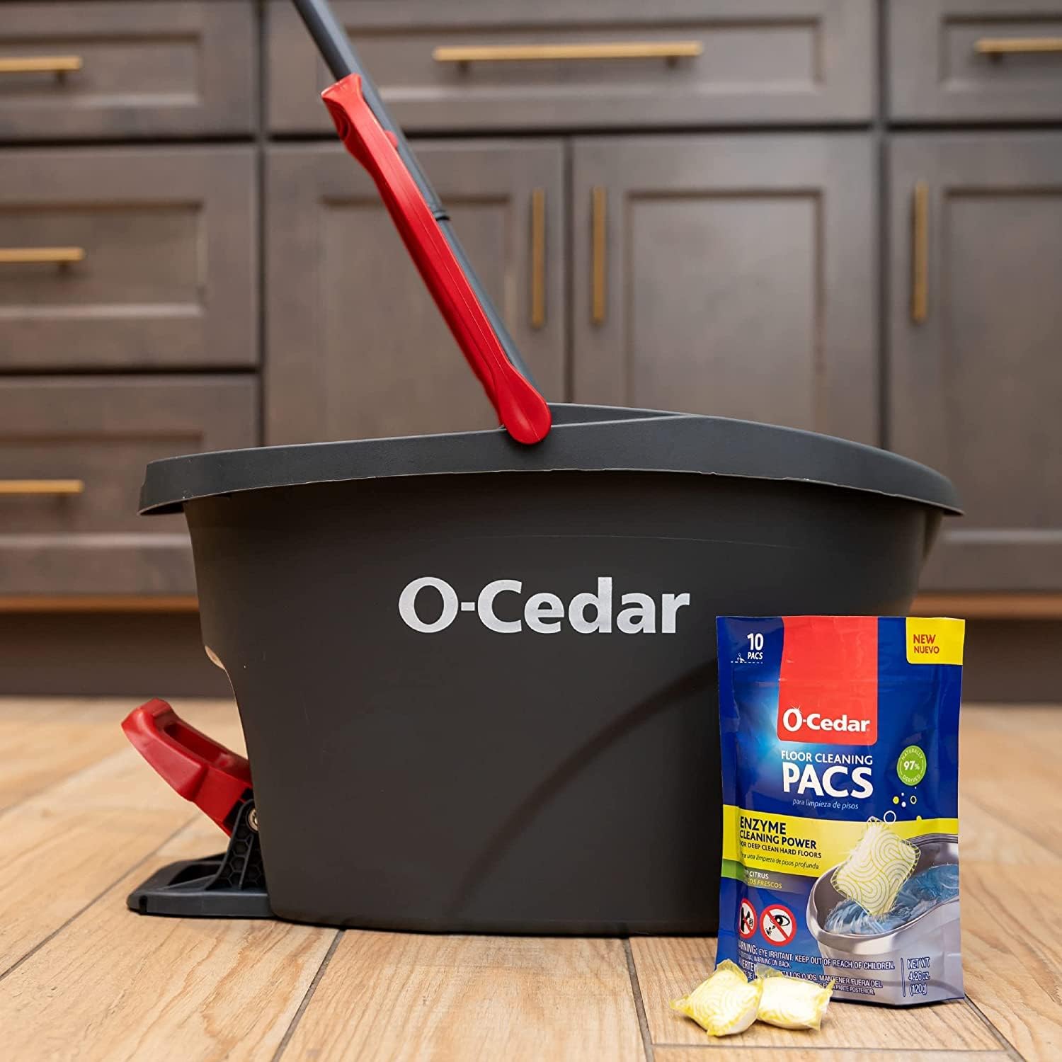 O-Cedar EasyWring Microfiber Spin Mop & Bucket Floor Cleaning System + 2 Extra Refills, Red/Gray