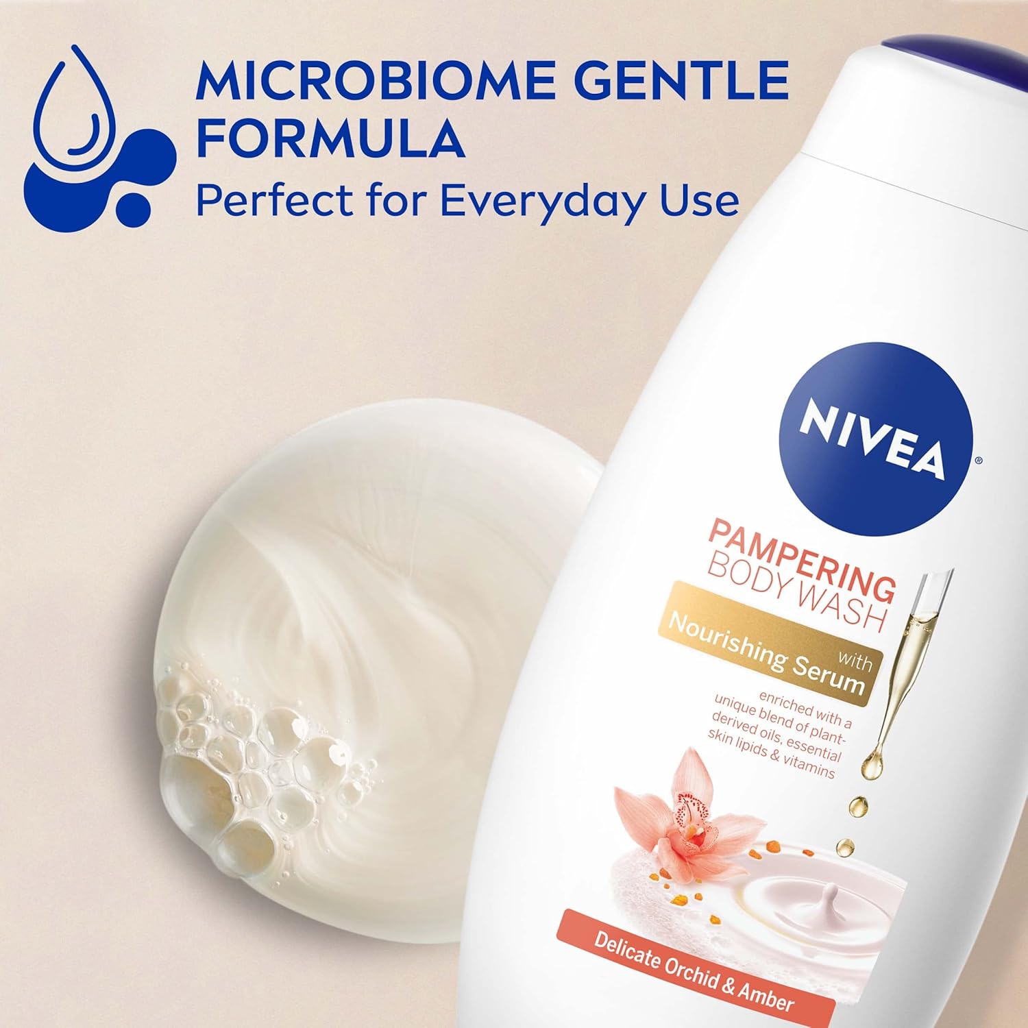 NIVEA Coconut and Almond Milk Pampering Body Wash, Moisturizing Body Wash with Nourishing Serum, Plant-Derived Oils, Essential Skin Lipids and Vitamins, 20 Fl Oz Bottle