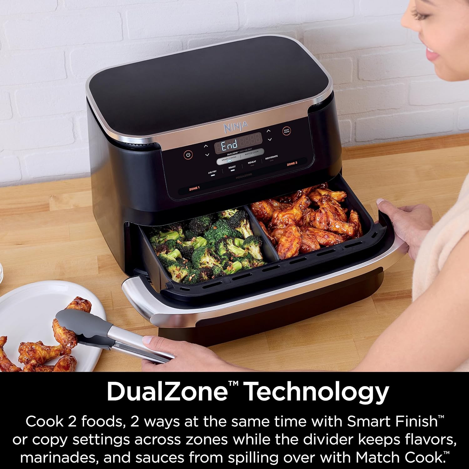 Ninja Air Fryer, Thermometer, Roast, Bake, Air Fry, Crisps, Broil, Reheats, Keep Warm, 10-in-1, Fries, Frozen Food, Veggies, and Meat, Quick Meals, Healthy Meals, Less Oil