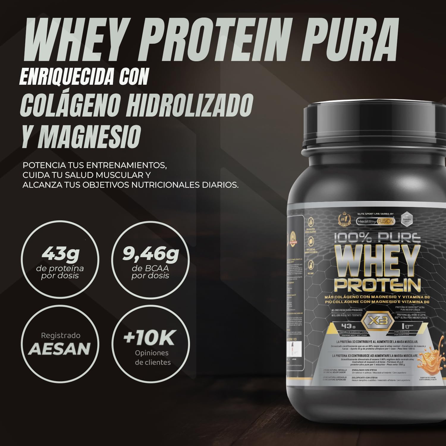 Healthy Fusion Whey Protein | Proteína Whey pura con Colágeno y Magnesio | Mejora tus entrenamientos | Protege y aumenta la masa muscular | 1000g de Proteína (Galleta)