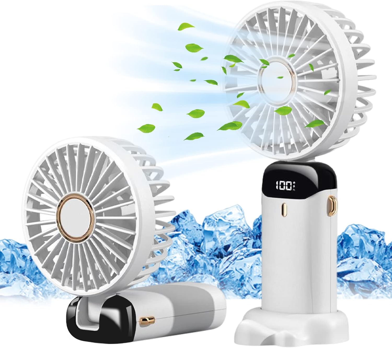 Jsdoin Mini Portable USB Hand Fan Desktop Fan, Small Pocket Fan 5 Speeds with Base, Foldable Desk Fan for Office, Outdoor (Green)