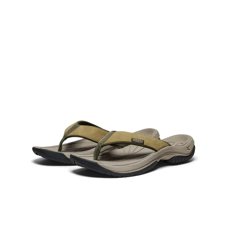 Men's Kona Leather Flip-Flop | Martini Olive/Forest Night