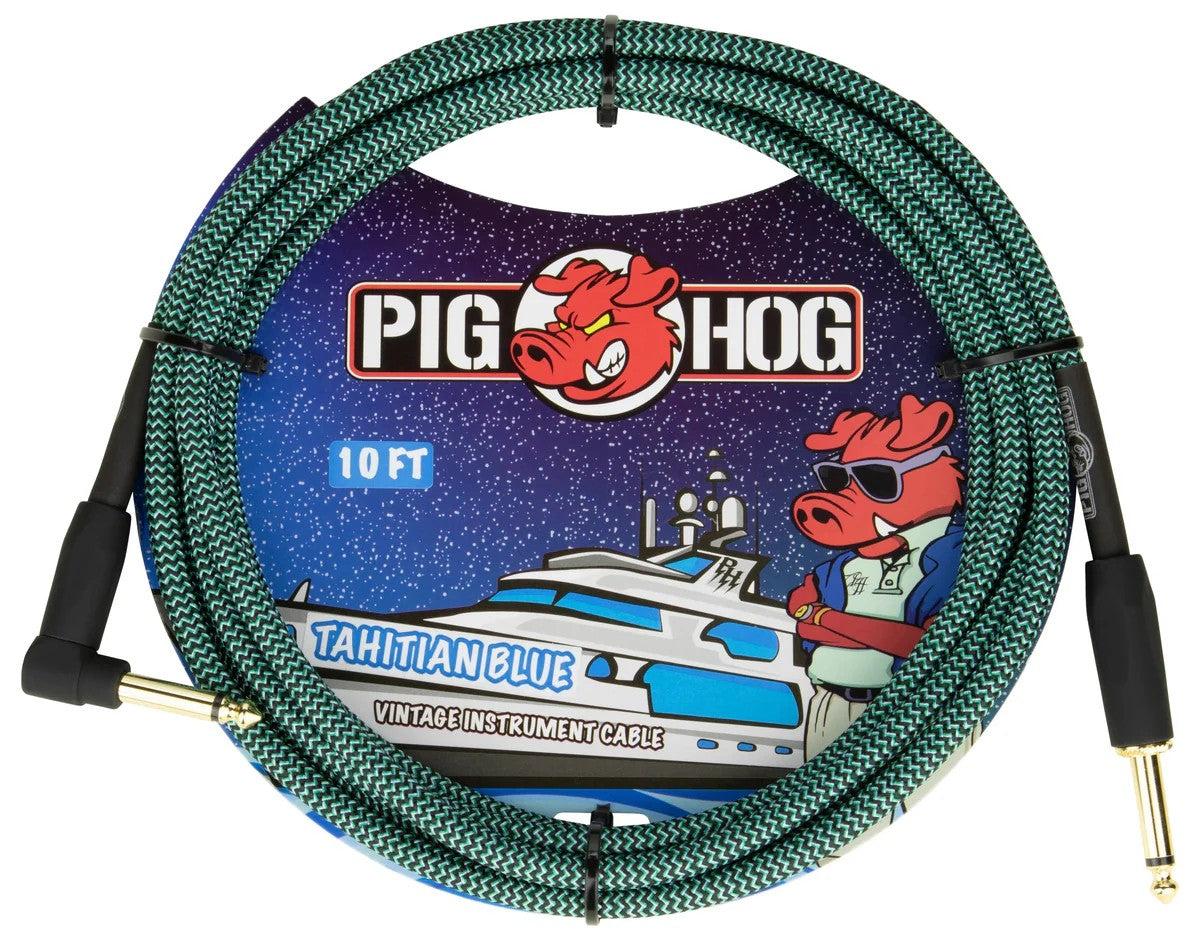 Pig Hog Instrument Cable 10ft Right Angle, Riviera Purple