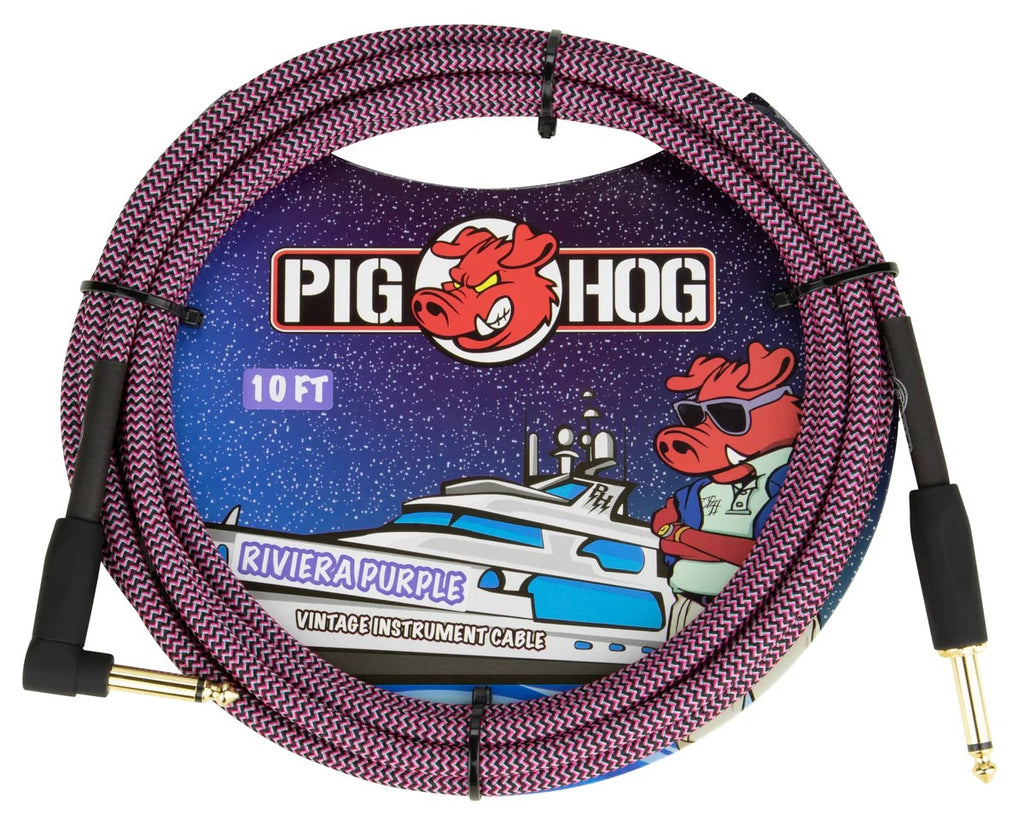 Pig Hog Instrument Cable 10ft Right Angle, Daphne Blue