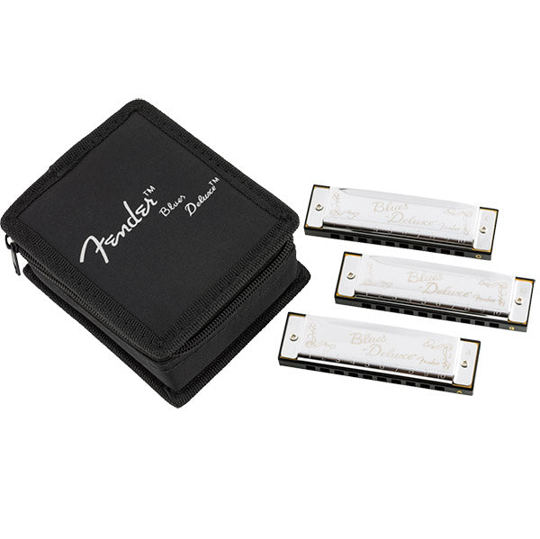 Fender Blues Deluxe Harmonica, Pack of 3, with Case