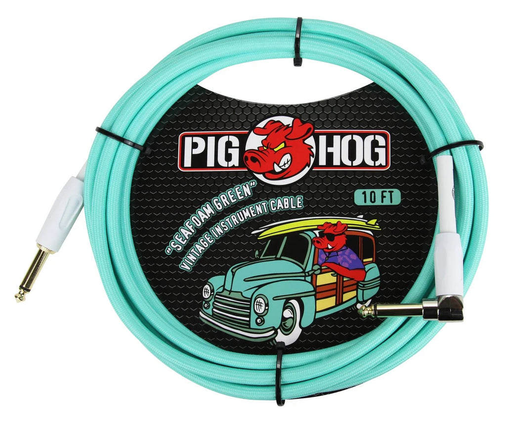 Pig Hog Instrument Cable 10ft Right Angle, Orange Creme