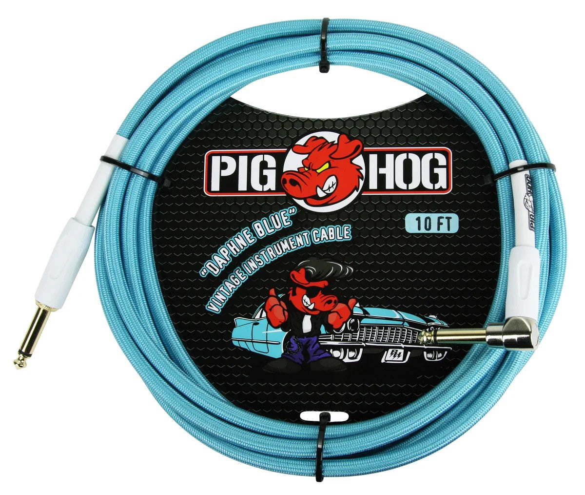 Pig Hog Instrument Cable 10ft Right Angle, Black Woven