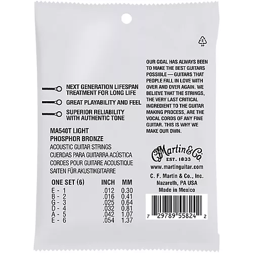 Martin MA540T Lifespan 2.0 Phosphor Bronze Light Authentic Acoustic Guitar Strings - musicians--Friend