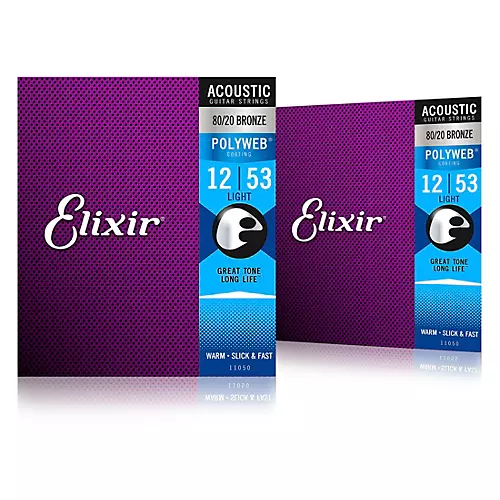 Elixir 80/20 Bronze Acoustic Guitar Strings with POLYWEB Coating, Light (.012-.053) 2-Pack - musicians--Friend