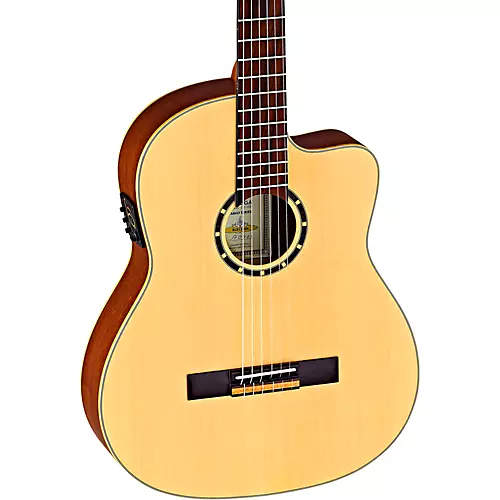 Ortega Family Series RCE125SN Thinline Acoustic-Electric Classical Guitar Satin Natural - musicians--Friend