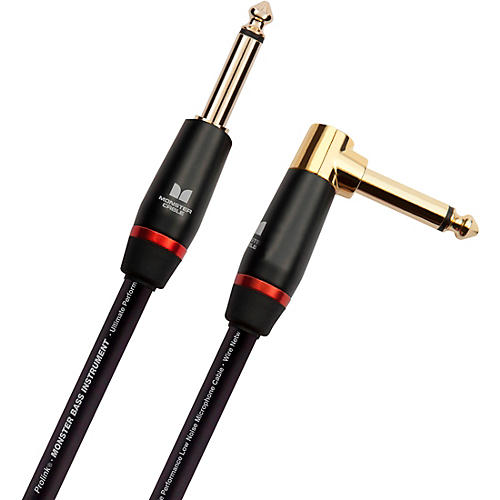 Monster Cable Prolink Monster Bass Pro Audio Instrument Cable, Right Angle to Straight 12 ft. Black - musicians--Friend