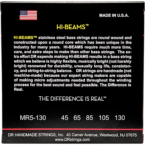 DR Strings Hi-Beams Medium 5-String Bass .130 Low B String - musicians--Friend