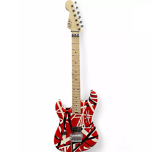 Used EVH Striped Series Left Handed Red with Black and White Stripes Electric Guitar Red with Black and White Stripes - musicians--Friend