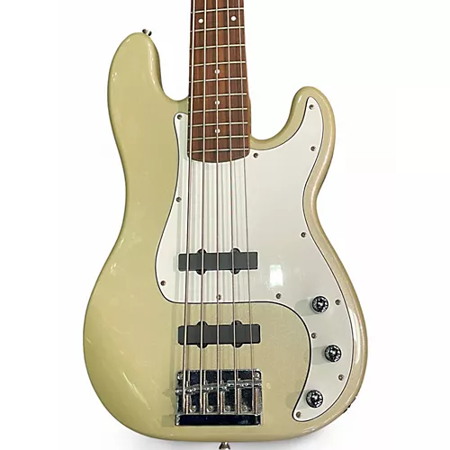 Used Squier PRECISION BASS 5 STRING Gold Electric Bass Guitar Gold - musicians--Friend