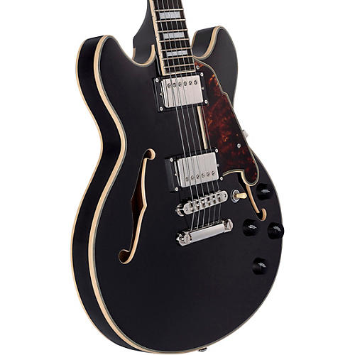 D'Angelico Premier Mini DC Semi-Hollow Electric Guitar With Stopbar Tailpiece Black Flake - musicians--Friend
