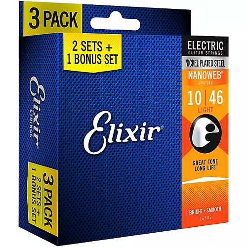 Elixir BONUS PACK! NANOWEB Nickel-Plated Steel Light Electric Guitar Strings 3-Pack - musicians--Friend