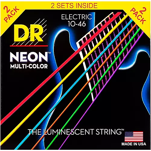 DR Strings Hi-Def NEON Multi-Color Medium Electric Guitar Strings (10-46) 2 Pack - musicians--Friend