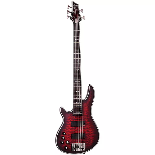 Schecter Guitar Research Hellraiser Extreme-5 Left-Handed Electric Bass Guitar Satin Crimson Red Burst - musicians--Friend