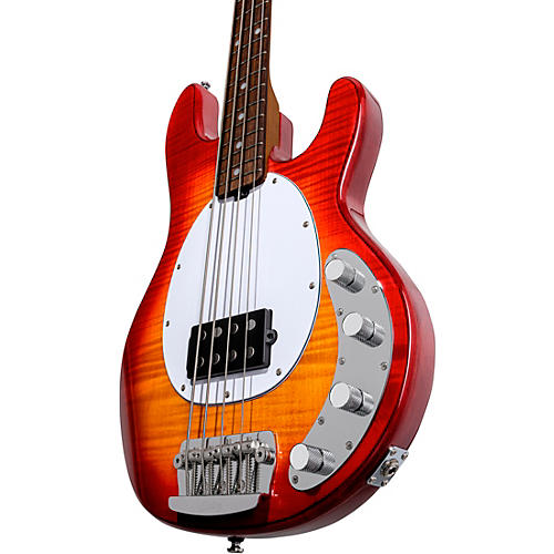 Sterling by Music Man StingRay Ray34 Flame Maple Electric Bass Guitar Heritage Cherry Burst - musicians--Friend