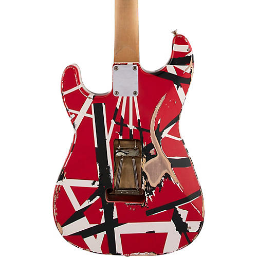 EVH Striped Series Frankie Electric Guitar Red with Black and White Stripes Relic - musicians--Friend