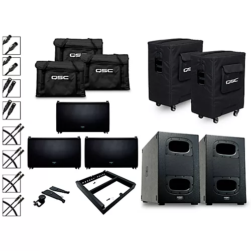 QSC Three LA112 Ground Stack Active Line Array Speakers Package With Two KS212C Subwoofers - musicians--Friend