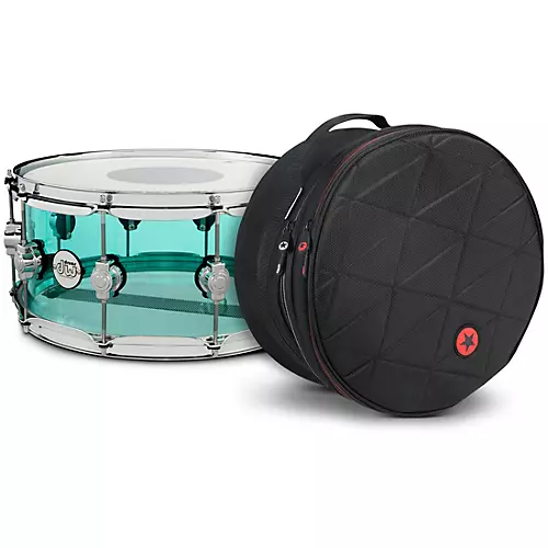DW Design Series Sea Glass Acrylic Snare Drum, Chrome Hardware With Road Runner Bag - musicians--Friend