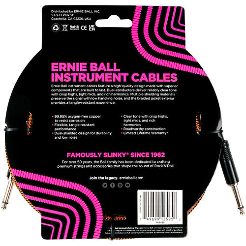 Ernie Ball Braided Straight to Straight Instrument Cable 18 ft. Pumpkin Pie - musicians--Friend