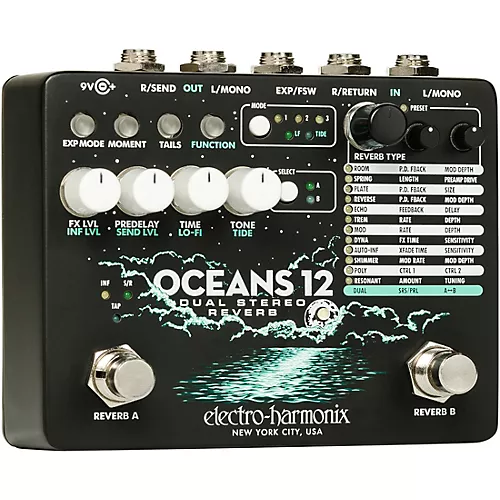 Electro-Harmonix Oceans 12 Dual-Stereo Reverb Effects Pedal Black - musicians--Friend