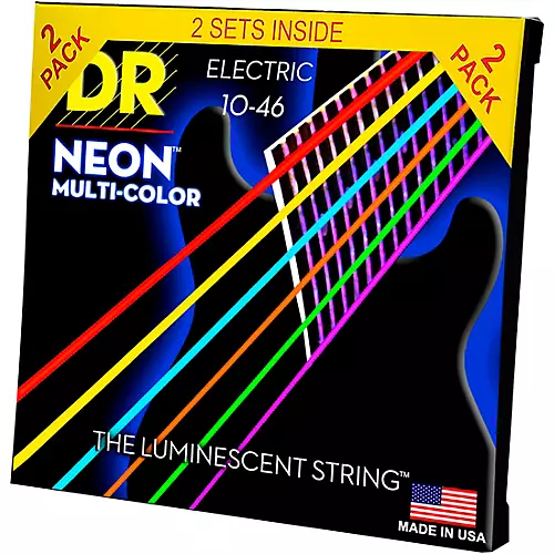DR Strings Hi-Def NEON Multi-Color Medium Electric Guitar Strings (10-46) 2 Pack - musicians--Friend