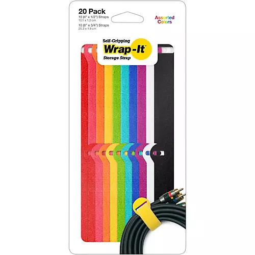 Wrap-It Storage Straps Self-Gripping Cable Ties, Multi-Color 20-Pack - musicians--Friend