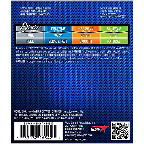 Elixir BONUS PACK! NANOWEB Nickel-Plated Steel Light Electric Guitar Strings 3-Pack - musicians--Friend