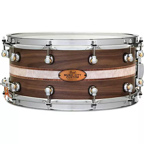 Pearl Music City Custom Solid Shell Snare Walnut with Kingwood Royal Inlay 14 x 6.5 in. - musicians--Friend