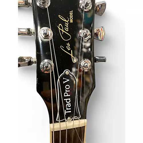Used 2021 Gibson Les Paul Traditional Pro V Flame Top Ebony Burst Solid Body Electric Guitar Ebony Burst - musicians--Friend