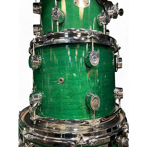 Used DW 5 Piece WORKSHOP  GREEN SATIN Drum Kit GREEN SATIN - musicians--Friend