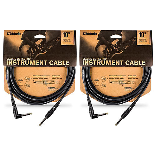 D'Addario Classic Pro Series Instrument Cable, Right Angle Plug -10 ft. - 2-Pack - musicians--Friend